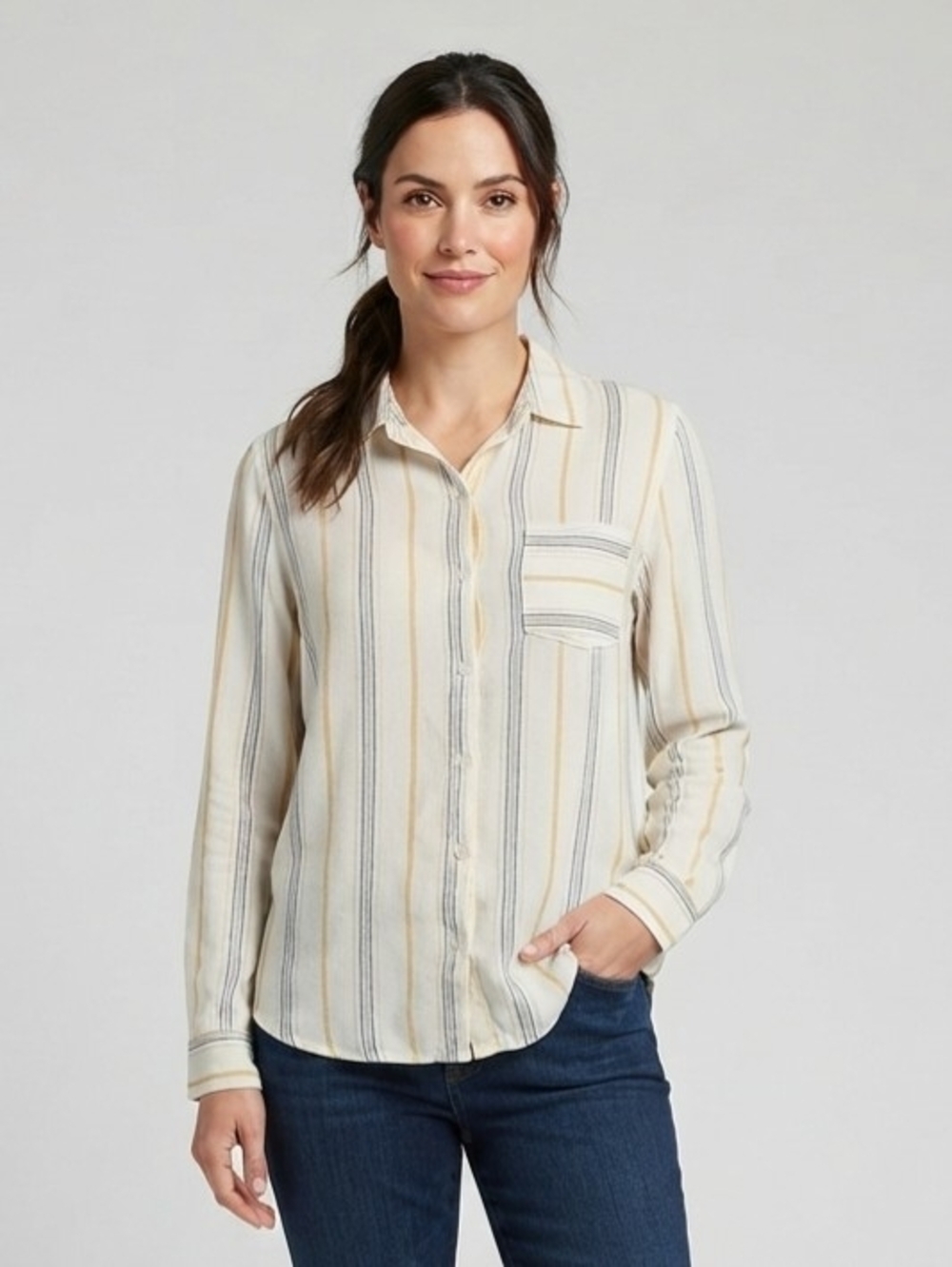 Gentle Fawn Cream Striped Button-Up Shirt Size Small